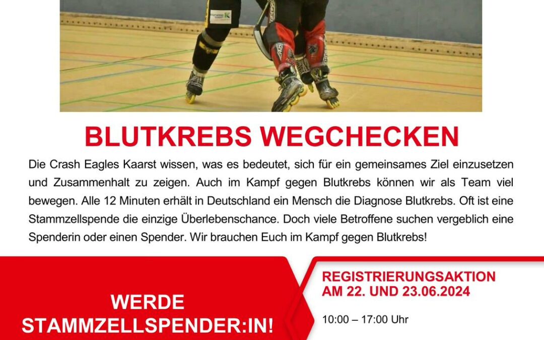 Große DKMS-Tage bei den Crash Eagles am kommenden Wochenende. Heimspiel gegen die Duisburg Ducks in der Bundesliga.